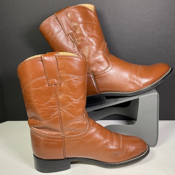 Justin Boots Shoes - Justin Boots - Size 5 D - Brown Leather - Short Cowboy Western Boots